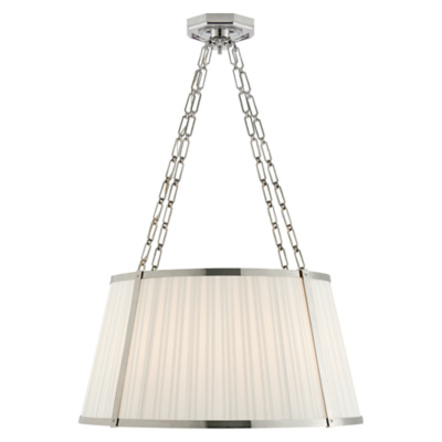 Windsor Large Hanging Shade in Polished Nickel with Box Pleat Silk Shade